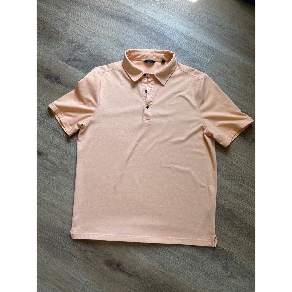 Saks Fifth Avenue Mens XL Peach Heathered Short Sleeve Polyester Polo Shirt